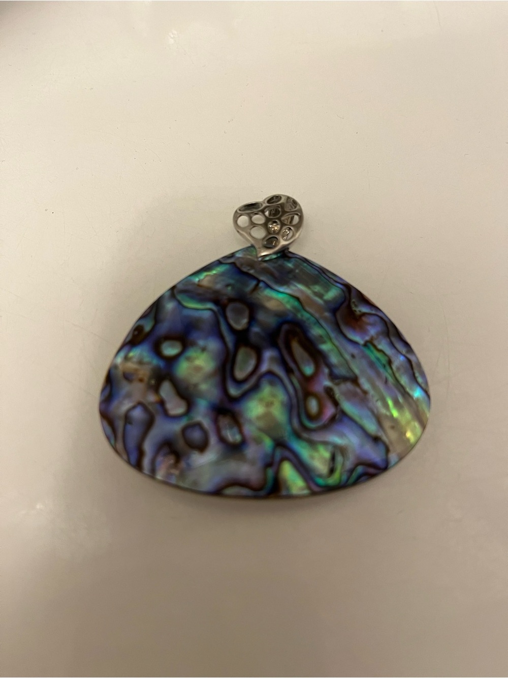 Iridescent Abalone Teardrop Pendant Necklace in Blue-Green